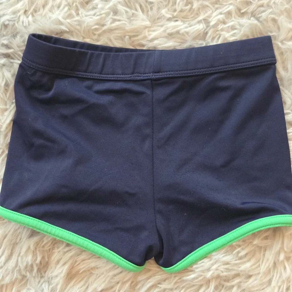 Crewcuts Girls Navy Blue Neon Green Trim‎ Swim Bottoms Shorts Size 4/5